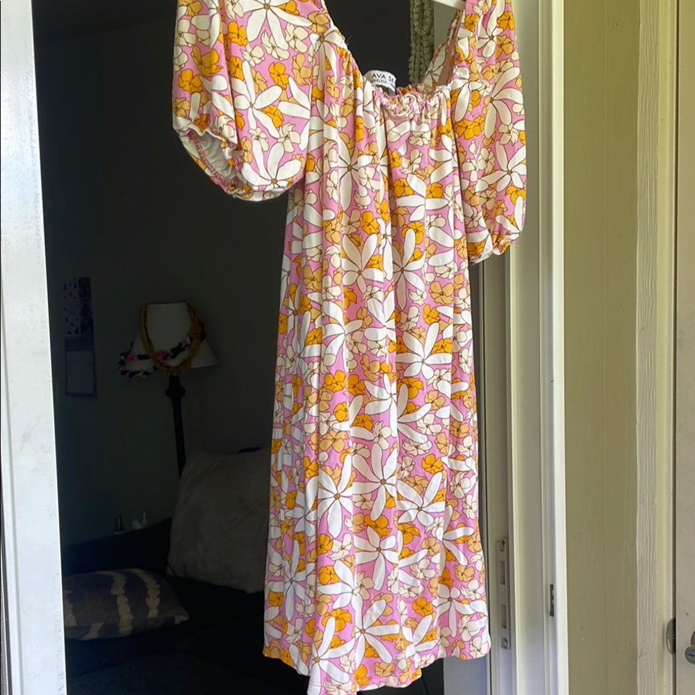 Ava Sky Pink and Cream Floral Dress